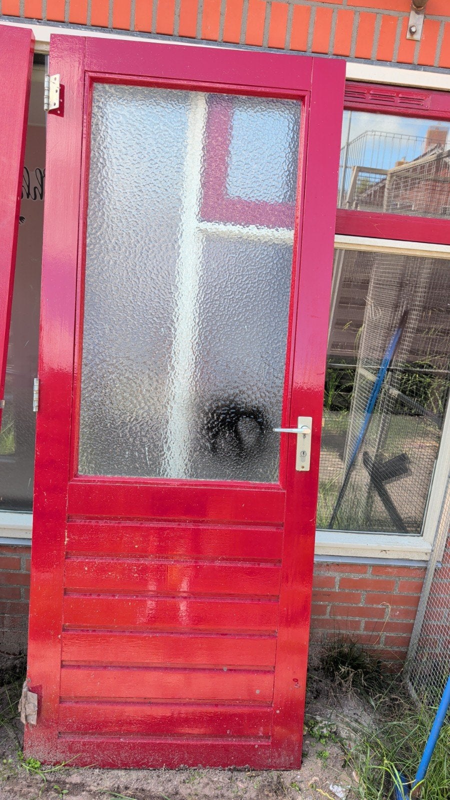 Achterdeur met glas - 212x83 cm - Kan nog jaren mee!, Doe-het-zelf en Verbouw, Deuren en Horren, Ophalen of Verzenden