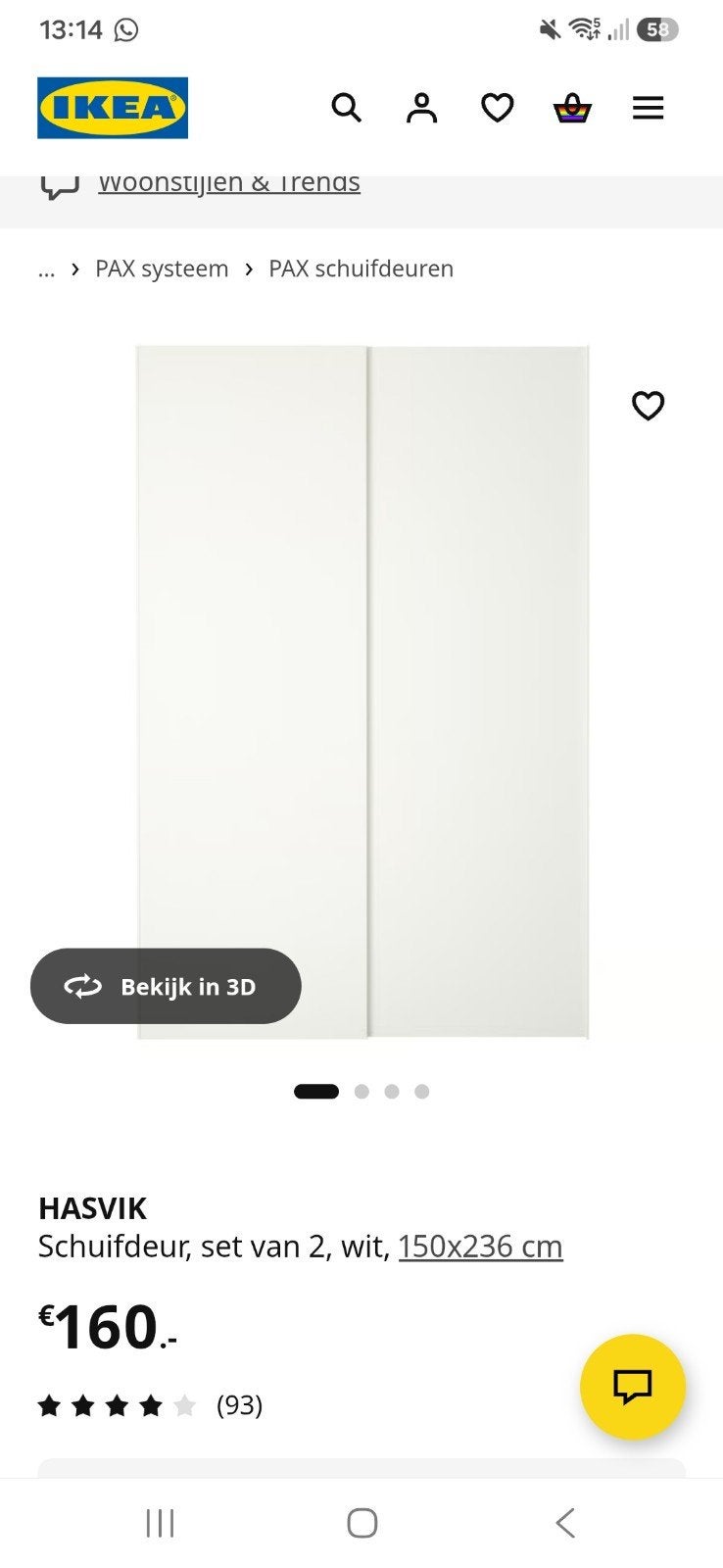 IKEA HASVIK Schuifdeur 150x236cm voor PAX kast - Nieuw, Ophalen, 200 cm of meer, 150 tot 200 cm, Nieuw