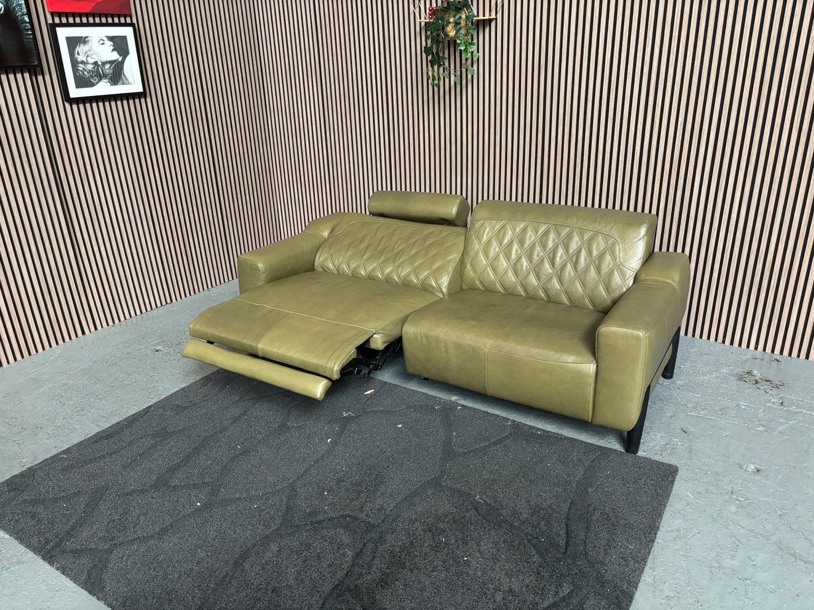 GRATIS LEVERING Relaxbank Leer Groen 215x90 GEREINIGD, Huis en Inrichting, Tweepersoons, Ophalen of Verzenden, Zo goed als nieuw