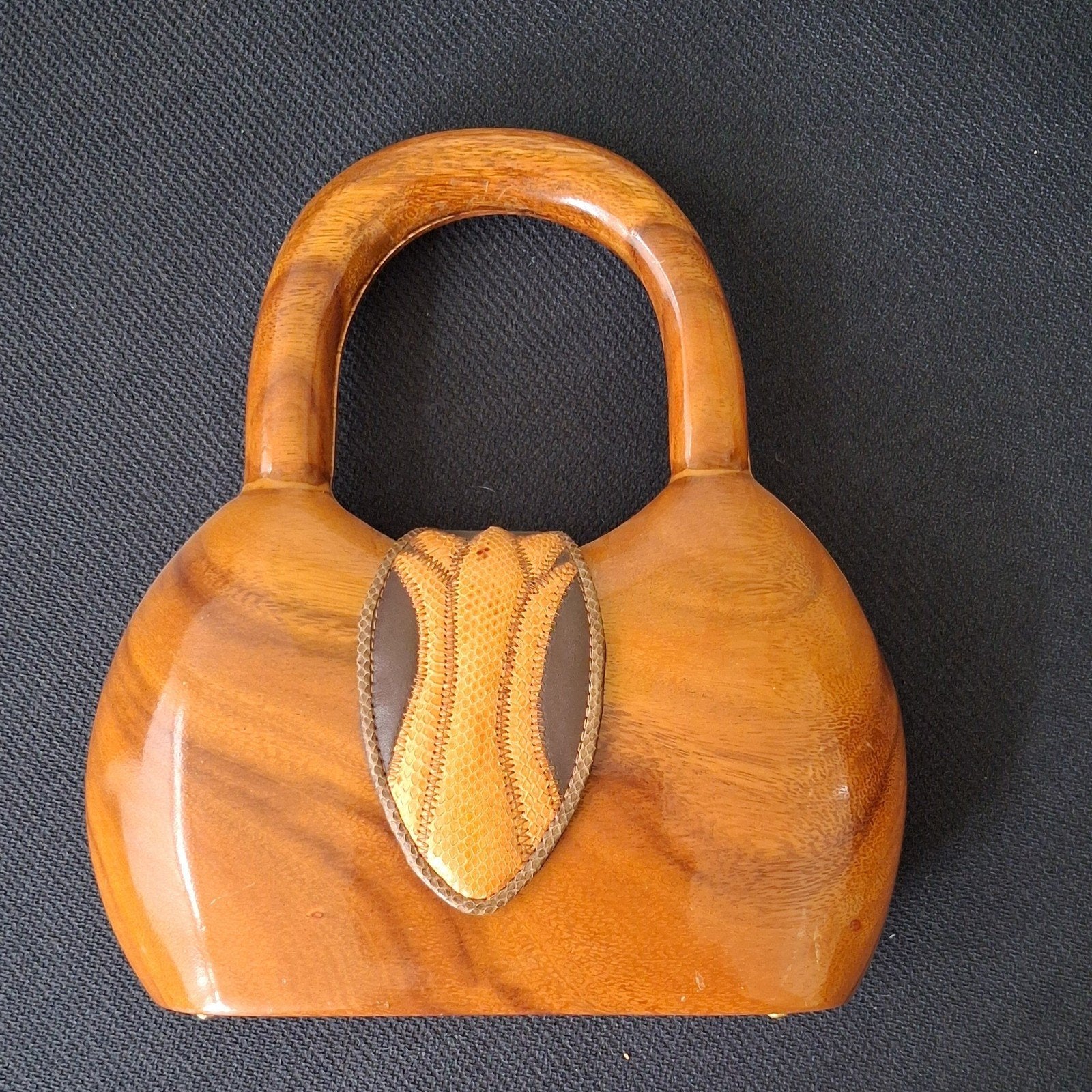 Houten tas jaren 80 heel bijzonder, Ophalen of Verzenden, Zo goed als nieuw, Bruin, Schoudertasje