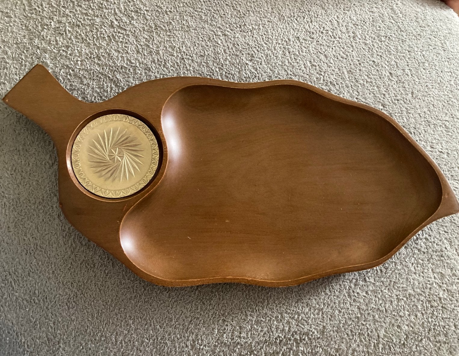 Vintage Retro houten snackschaal met onderzetter, Ophalen of Verzenden