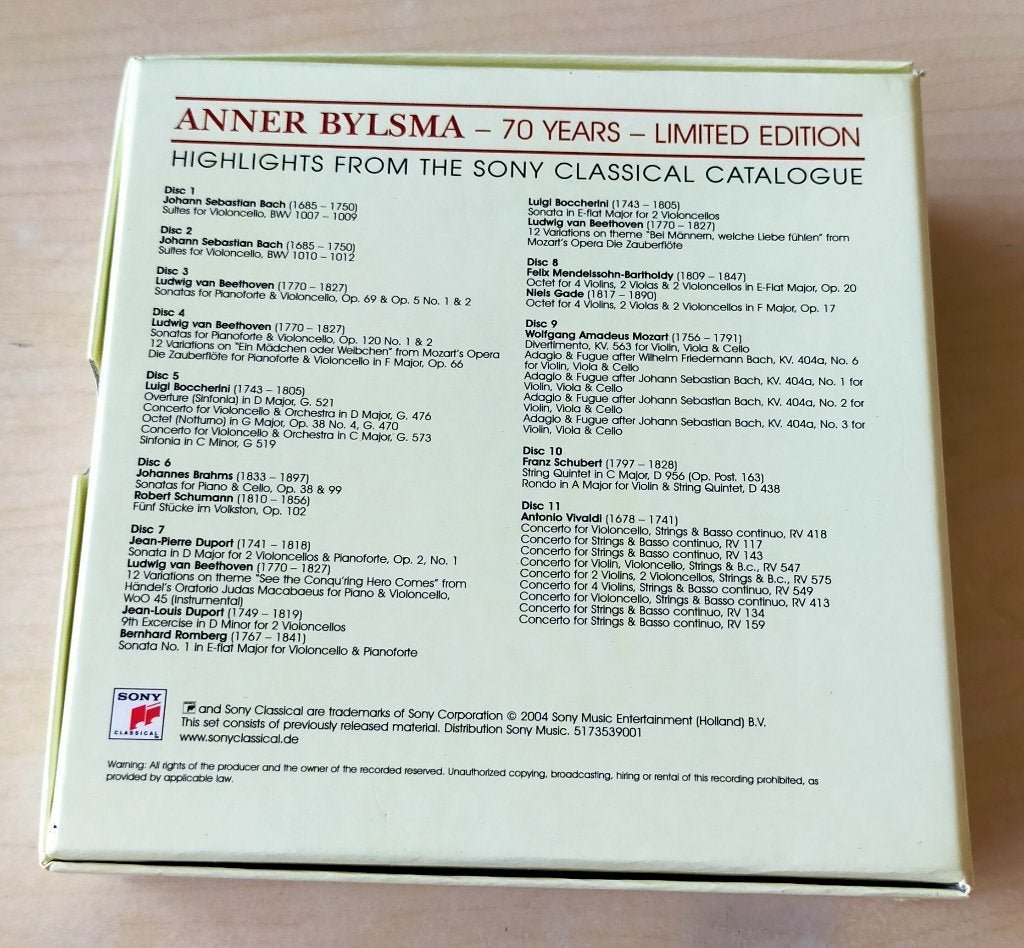 Anner Bylsma 70 Years Limited Edition 11CD Box 2004 Sony, Ophalen of Verzenden, Barok, Zo goed als nieuw, Overige typen