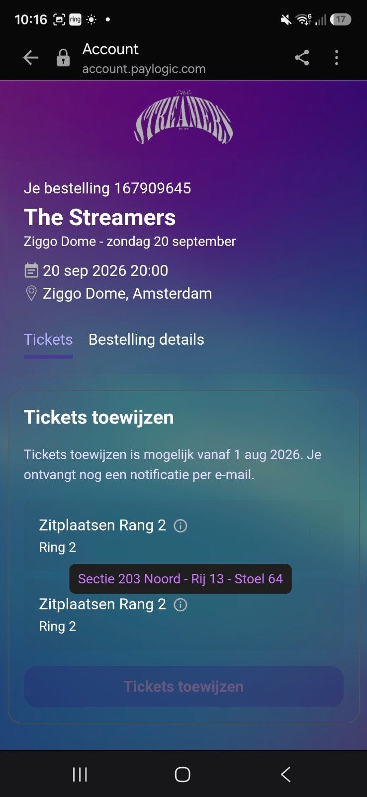 2 tickets voor The Streamers, Twee personen, September