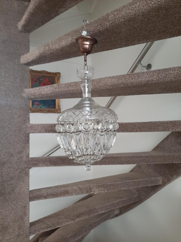 Mooie antieken Franse krisstallen gang hanglamp, Huis en Inrichting, Lampen | Kroonluchters, Ophalen