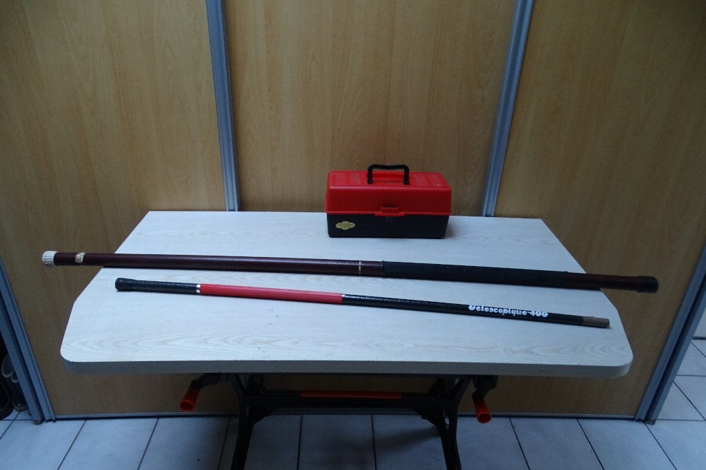 2 vishenges en opbergkoffer visspullen, Ophalen, Zo goed als nieuw, Complete hengel