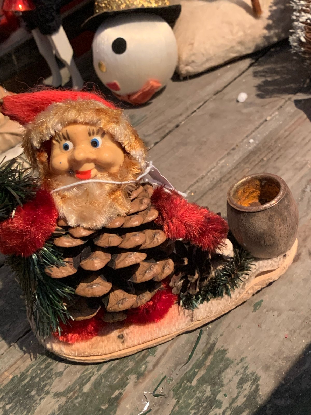 Kerst pinecone kabouter kerstman kandelaar, Diversen, T, Ophalen of Verzenden, Zo goed als nieuw, N