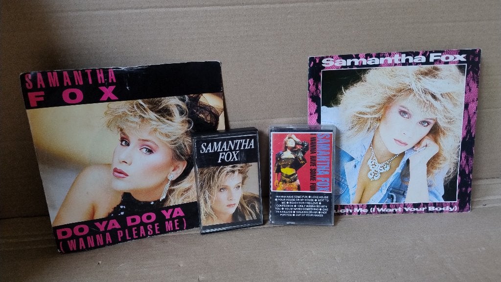 2 muziek cassettes + 2 vinyl singles van Samantha Fox, Gebruikt, 2 t/m 25 bandjes, Ophalen of Verzenden, Origineel