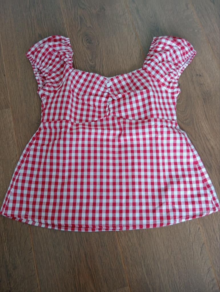 rood met witte geruite babydoll top, kijk beschrijving, Ophalen, Zo goed als nieuw, Korte mouw, Maat 34 (XS) of kleiner