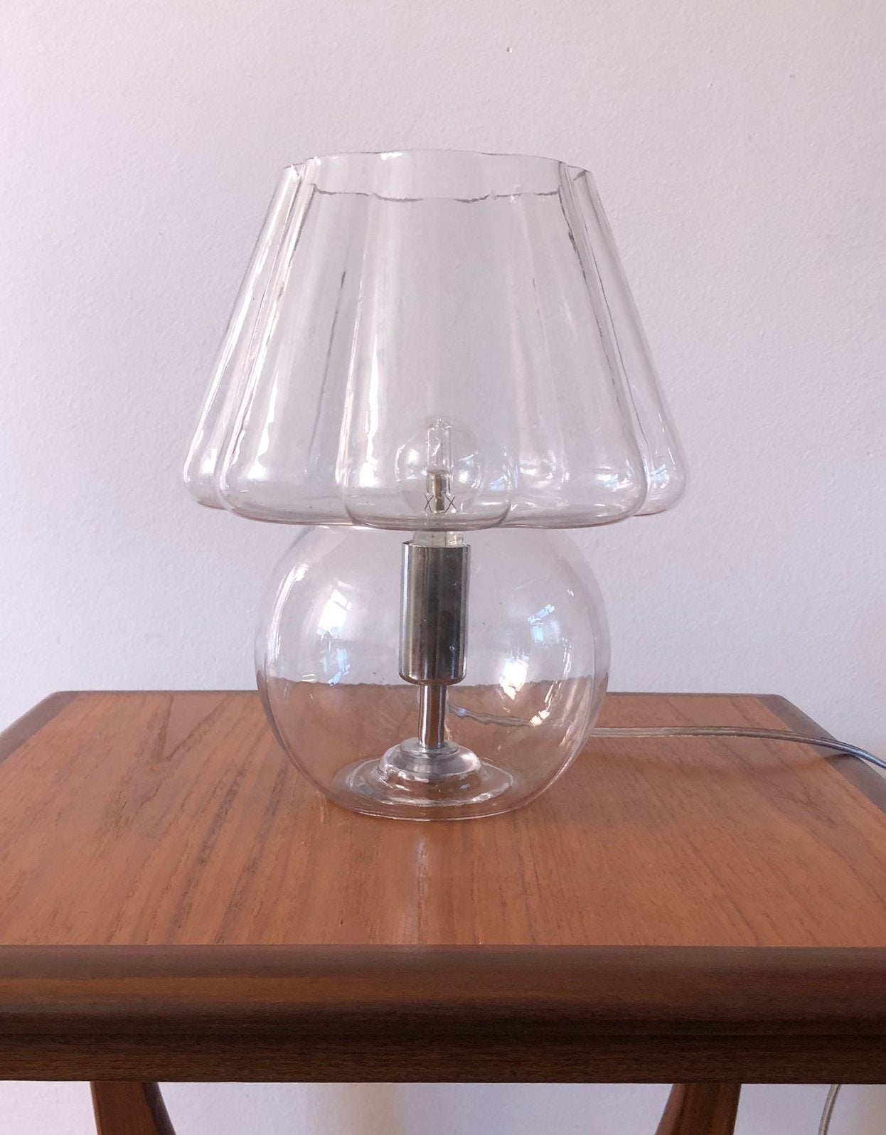 Vintage Space Age Glazen Mushroom Tafellamp – Transparant, Huis en Inrichting, Ophalen of Verzenden, Zo goed als nieuw, Glas, Modern