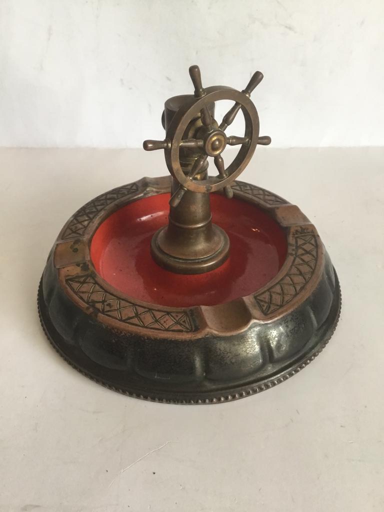 vintage nautische messing scheepswiel asbak sigarenknipper, Ophalen of Verzenden