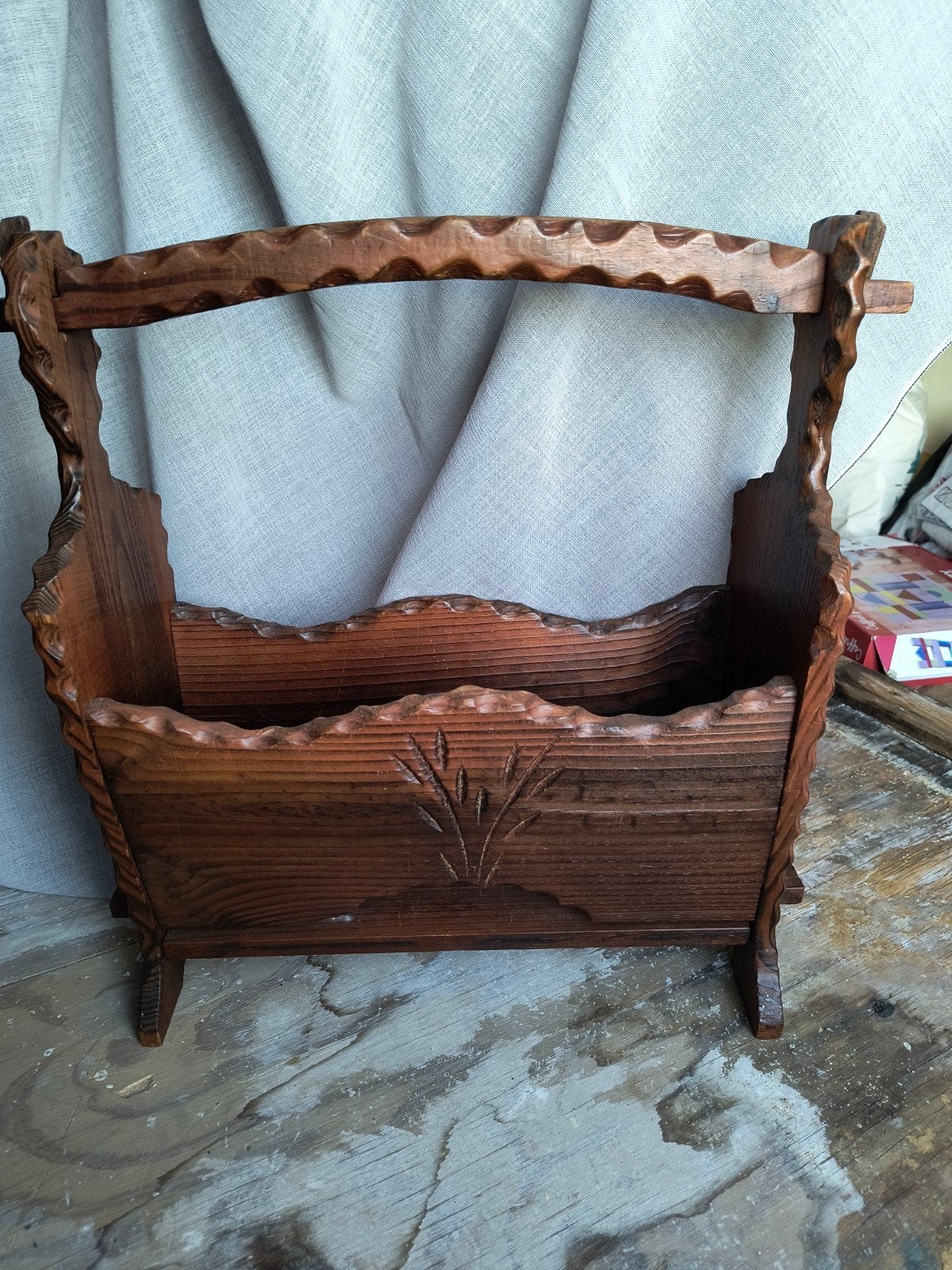 Vintage houten lectuurbak met handvat, Ophalen, Met handvat, Gebruikt, Lectuurbak