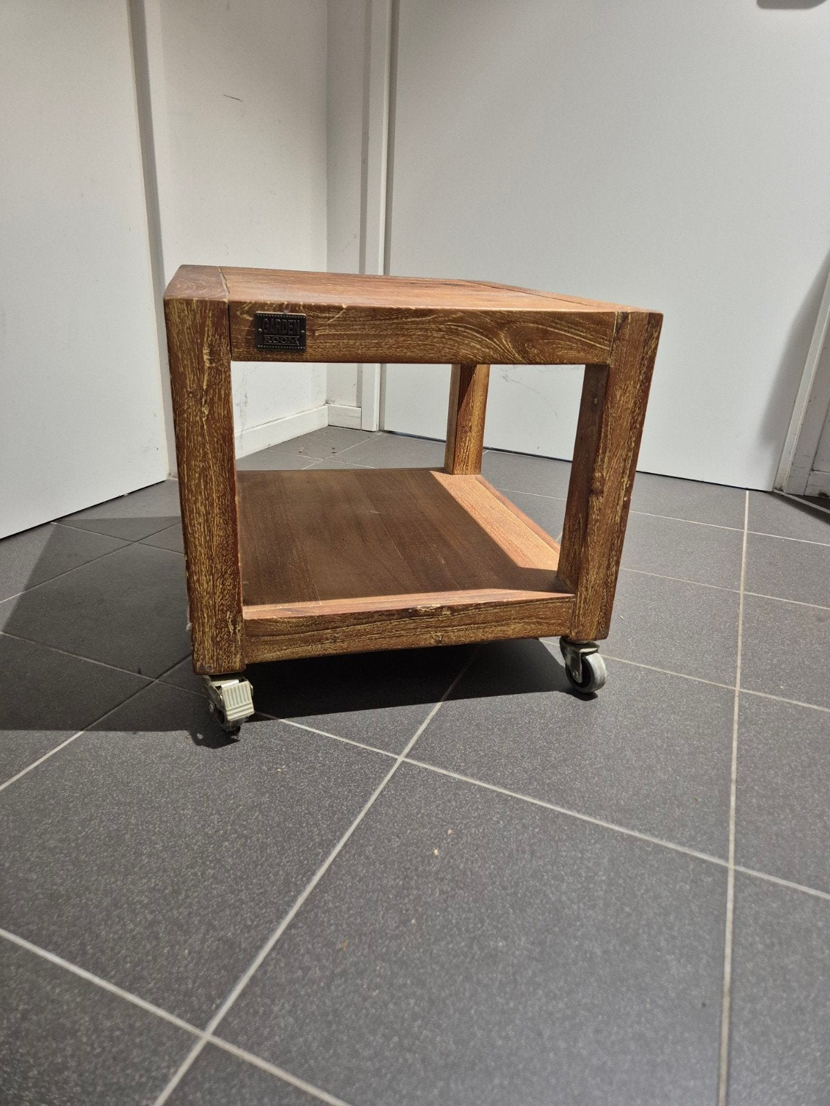 teakhouten garden room salontafel op wieltjes, Ophalen, 100 tot 150 cm, Onbekend, 50 tot 100 cm