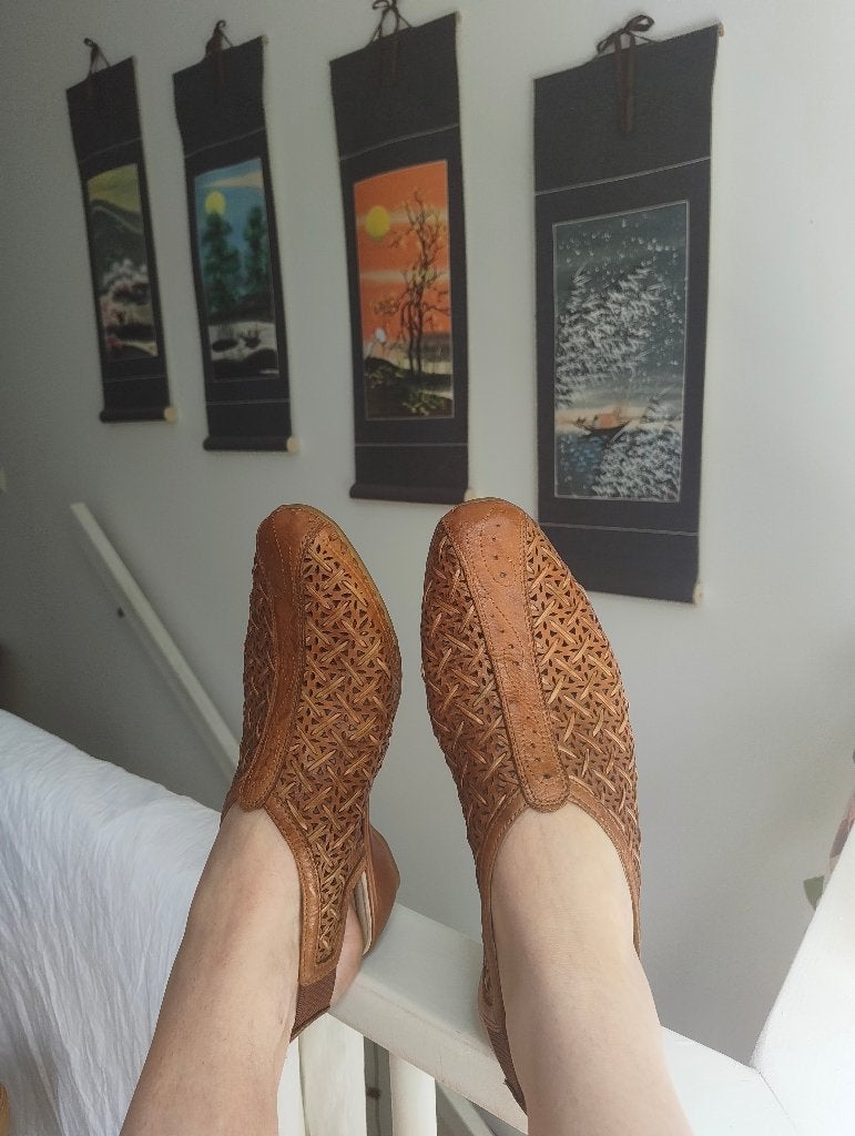 Gevlochten leren Pikolinos, Ophalen, Bruin, Sandalen of Muiltjes, Zo goed als nieuw