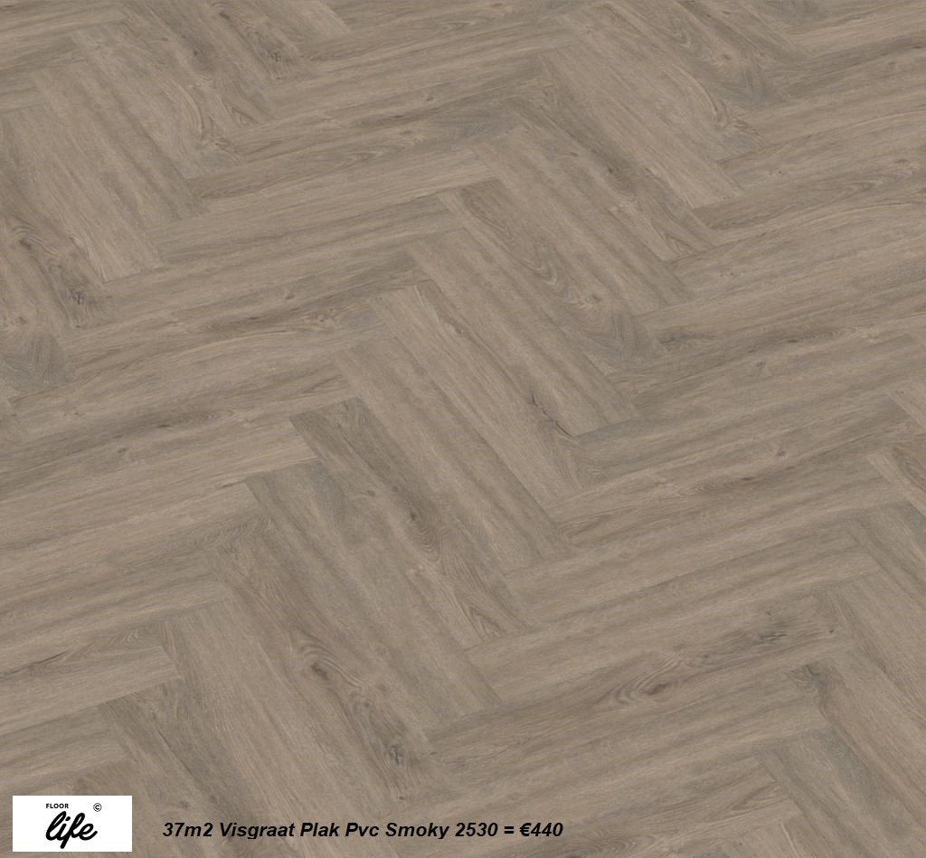 37m2 Visgraat Plak Pvc Smoky Oak toplaag 0,55 = €440, Ophalen, Bruin, Nieuw, 25 tot 50 m²