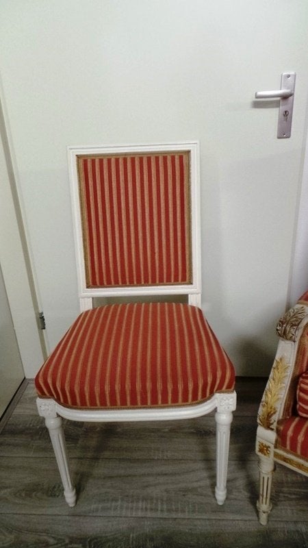 brocante landelijk stoel rood met wit gestreept, Huis en Inrichting, Stoelen, Ophalen of Verzenden, Rood, Eén