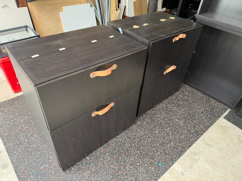 2x IKEA Donkerbruine Ladekasten met Leren Handgrepen, Ophalen, Gebruikt
