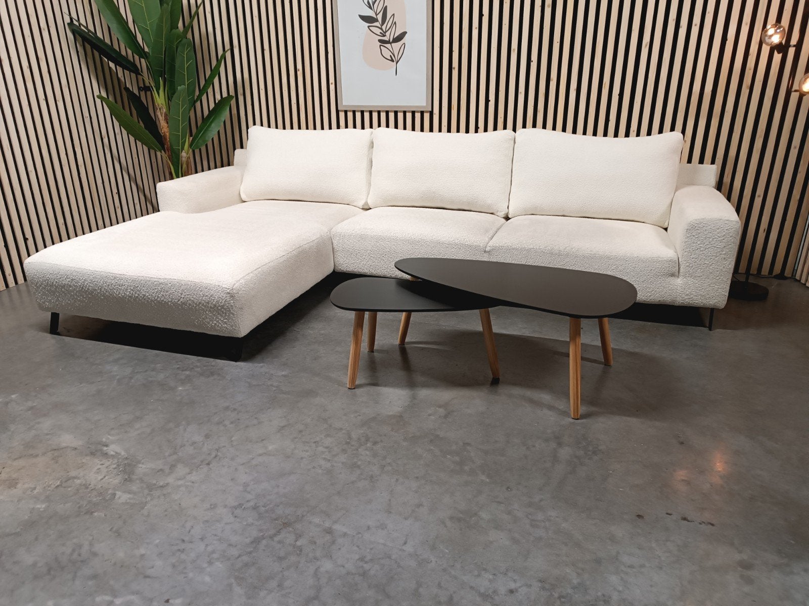 Hoekbank Teddystof Crème / Off White - Gratis Bezorging, Hoekbank, 300 cm of meer, Ophalen of Verzenden, Zo goed als nieuw