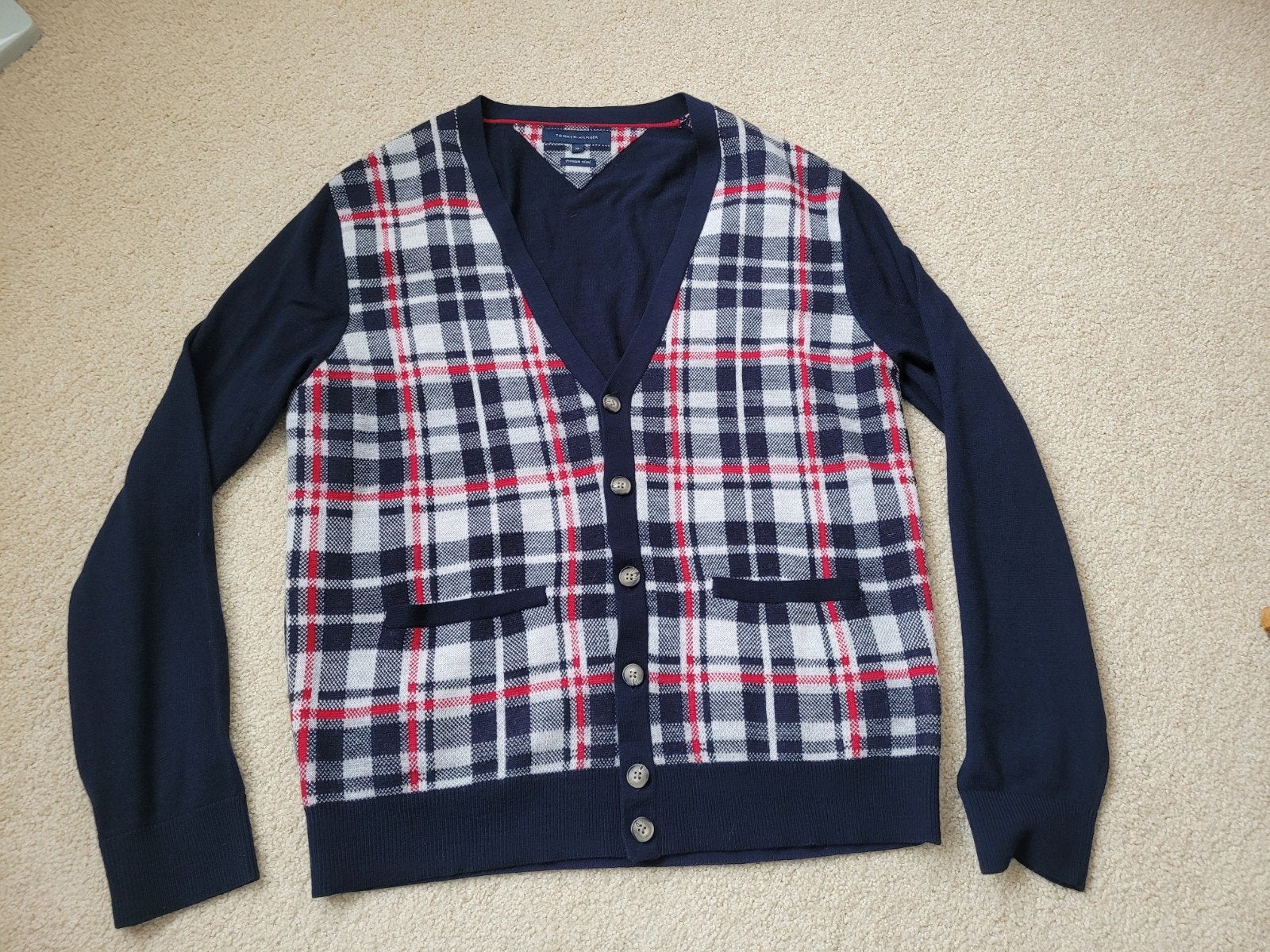 Tommy Hilfiger Premium Wol Geruit Vest Maat XL, Kleding | Heren, Truien en Vesten, Blauw, Tommy Hilfiger, Maat 56/58 (XL), Ophalen of Verzenden