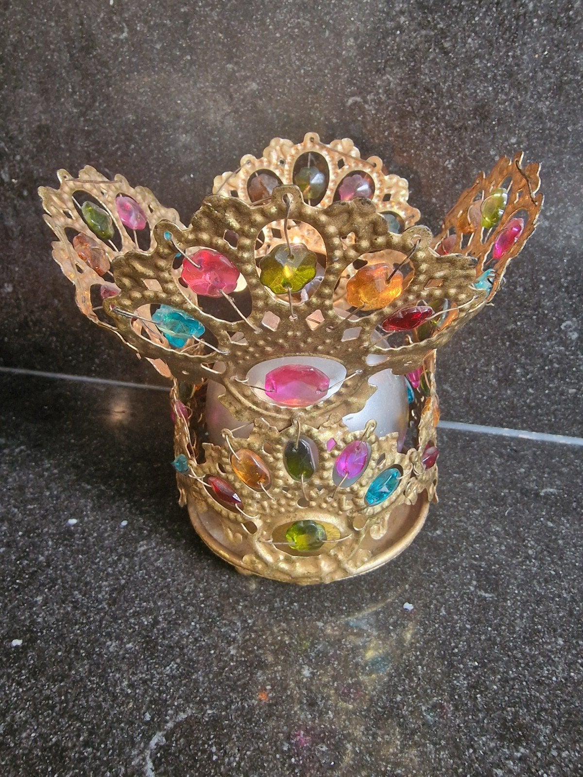 Vintage Plantenbak/Kandelaar met Kralen - Art Deco Stijl, Antiek en Kunst, Ophalen of Verzenden