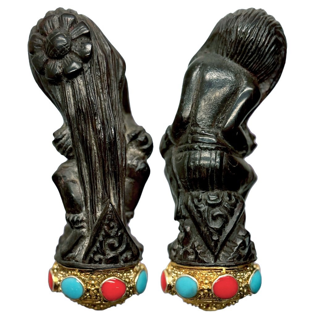 keris ukiran greep Durga met angcup uit Bali Blackwood, Hout, 13 cm, Indonesië, Zwart