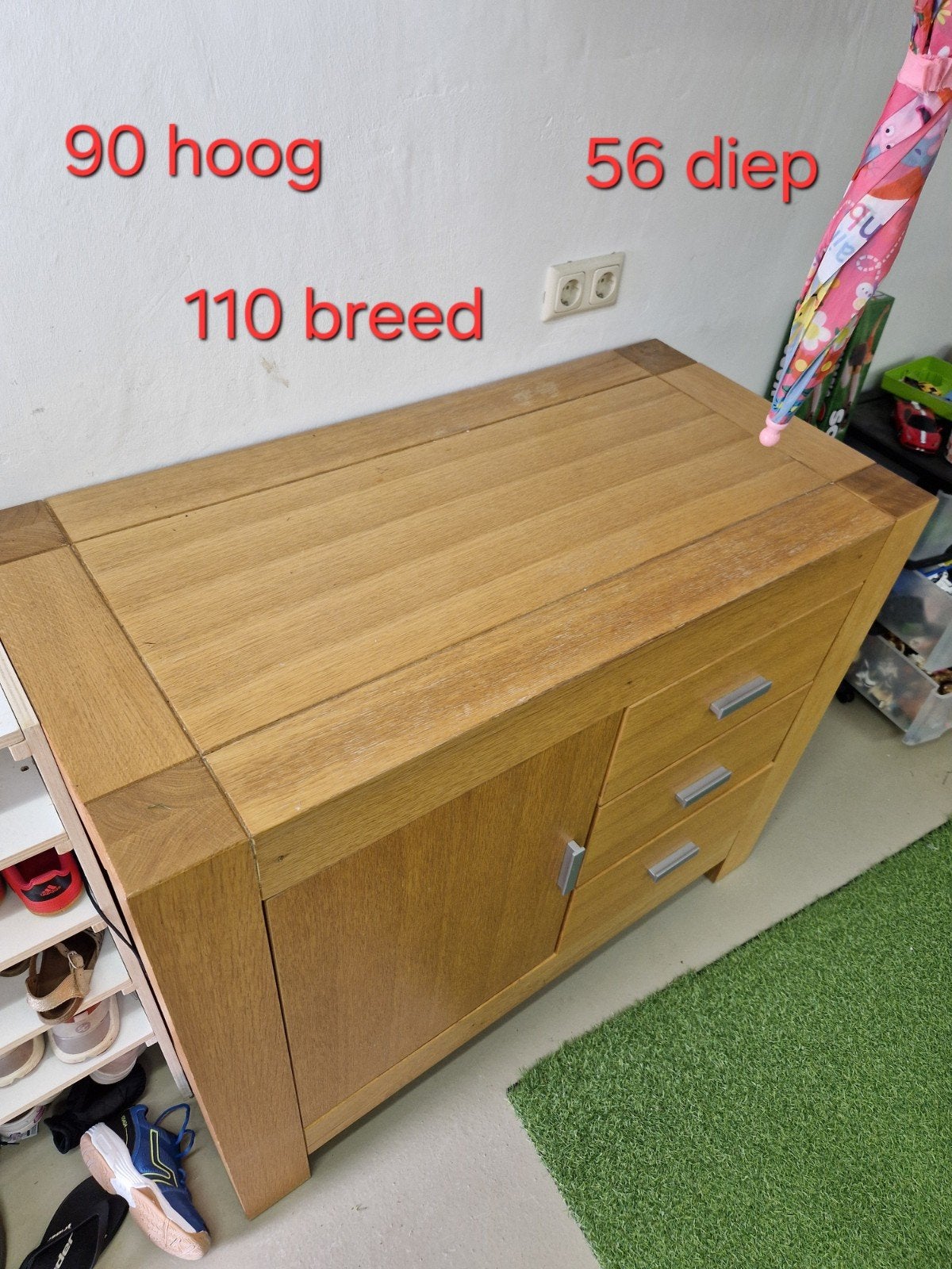 houten dressoir met lades en deuren - 110x56x90 cm, Huis en Inrichting, Ophalen, Eikenhout, Zo goed als nieuw, 50 tot 75 cm