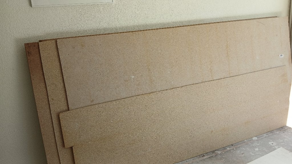 Gratis, 8 stuks spaanplaat, 1220 x 2440, 8 mm dik, Doe-het-zelf en Verbouw, Platen en Panelen, Ophalen, Gebruikt, Overige materialen