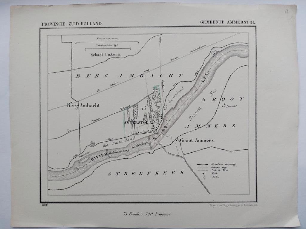 9 / Ammerstol Groot Ammers De Lek   Litho uit 1869 J. Kuyper, Antiek en Kunst, Ophalen of Verzenden