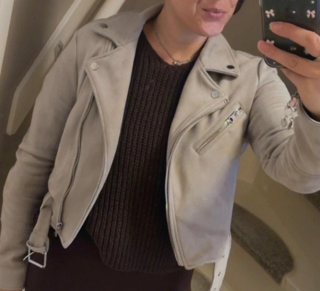 Pull&Bear suède look bikerjack - Maat M, Ophalen of Verzenden, Zo goed als nieuw, Maat 38/40 (M), Beige