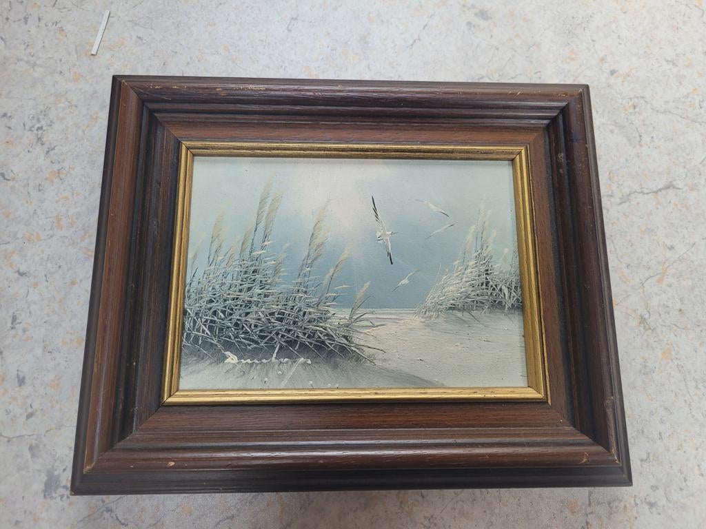 Uniek handgeschilderd schilderij met duinen en meeuwen, Antiek en Kunst, Kunst | Schilderijen | Klassiek, Ophalen of Verzenden