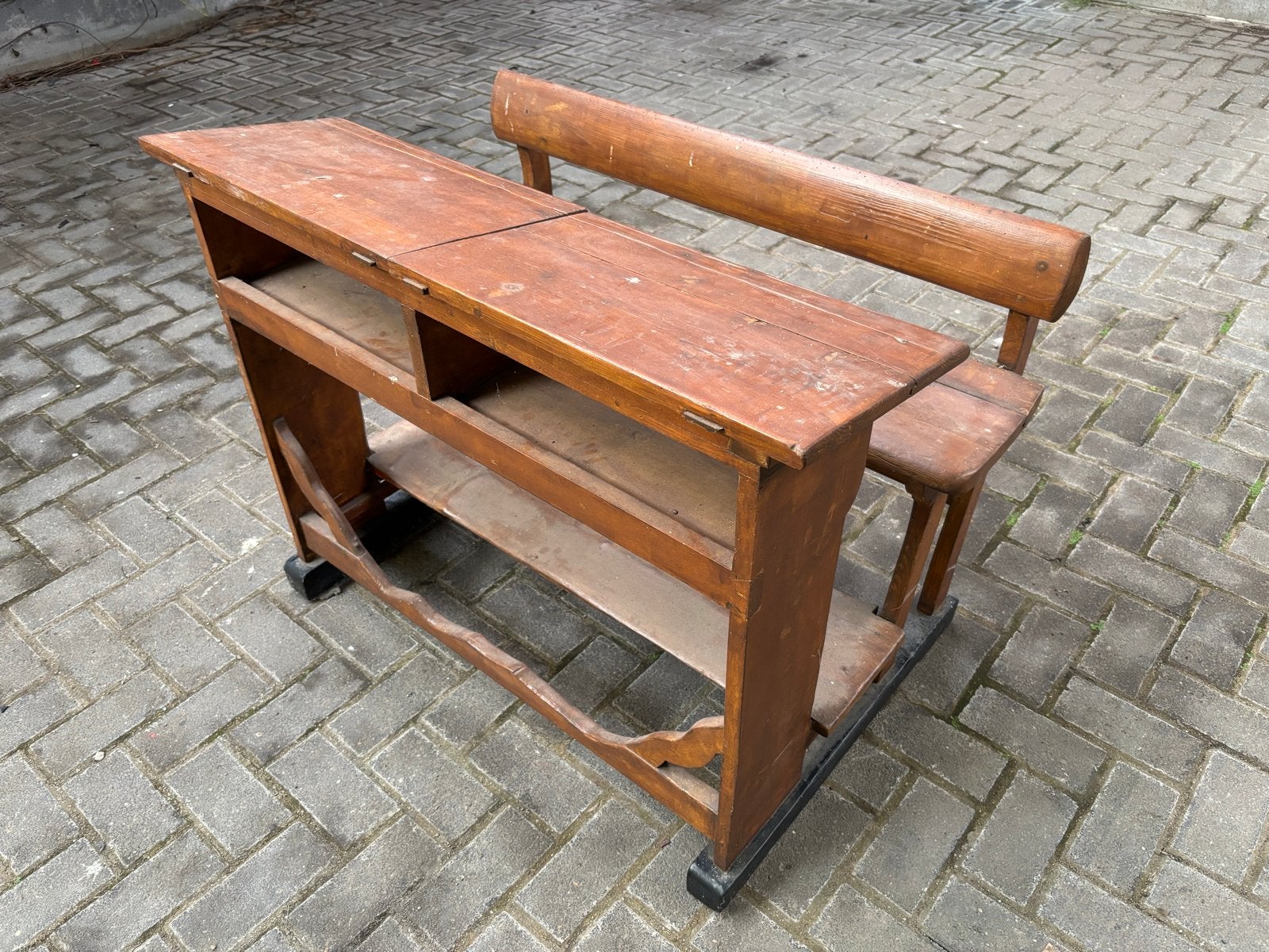 Antieke houten schoolbankje, Antiek en Kunst, Ophalen