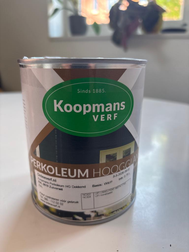 Koopmans Perkoleum Hoogglans Beits  - RAL9010, 0.75 liter, Ophalen, Wit, Nieuw, Verf