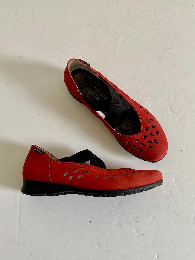 K96 Mephisto maat 40 leren sandalen open schoen rood leer, Mephisto, Zo goed als nieuw, Rood, Sandalen of Muiltjes