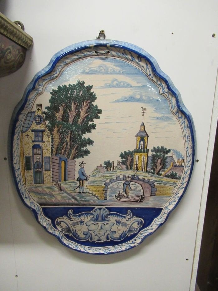 Oer 11068 antiek 19e eeuws Hollands aardewerk wandbord, Ophalen