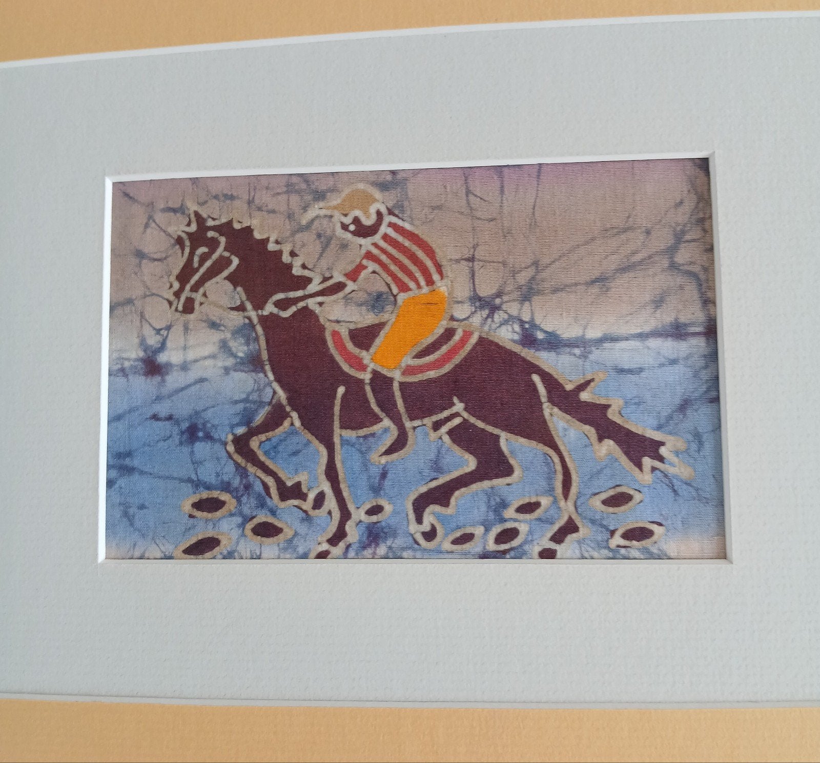 Batik schilderij paard met jockey in lijst., Antiek en Kunst, Ophalen of Verzenden