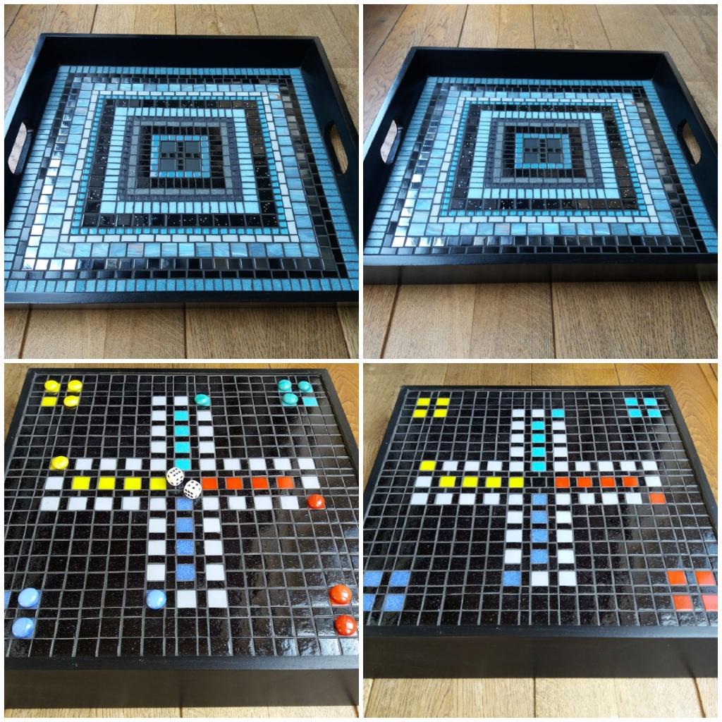 Dienblad groot mozaïek, met mens-erger-je-niet, Ophalen of Verzenden, Nieuw, Vierkant, Hout