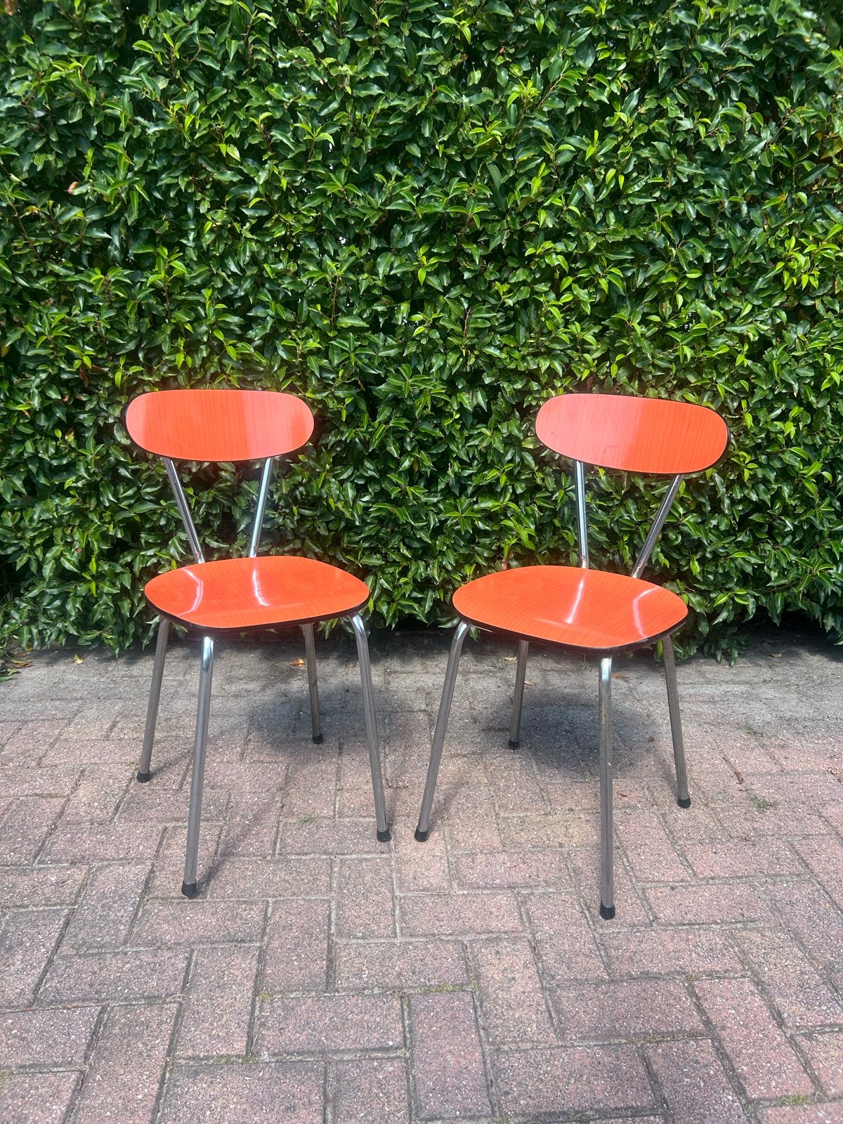 Set van 2 vintage oranje stoelen, Huis en Inrichting, Ophalen, Gebruikt, Twee, Overige kleuren