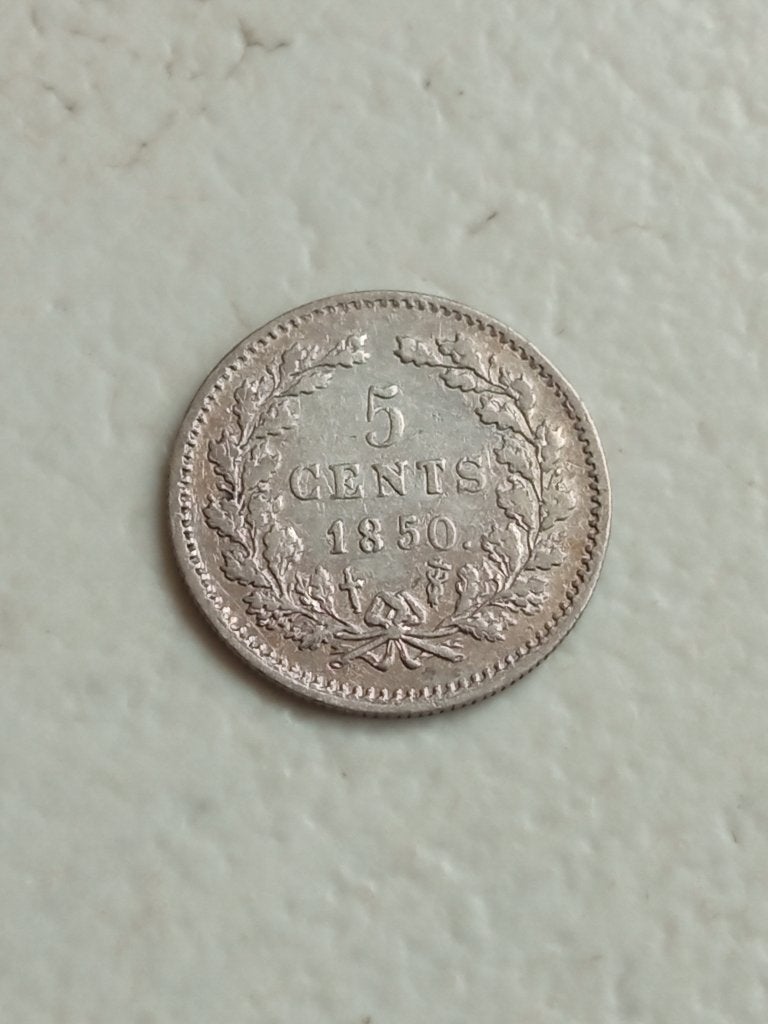 Nederland 5 cent 1850., Koning Willem III, Zilver, Ophalen of Verzenden, Losse munt