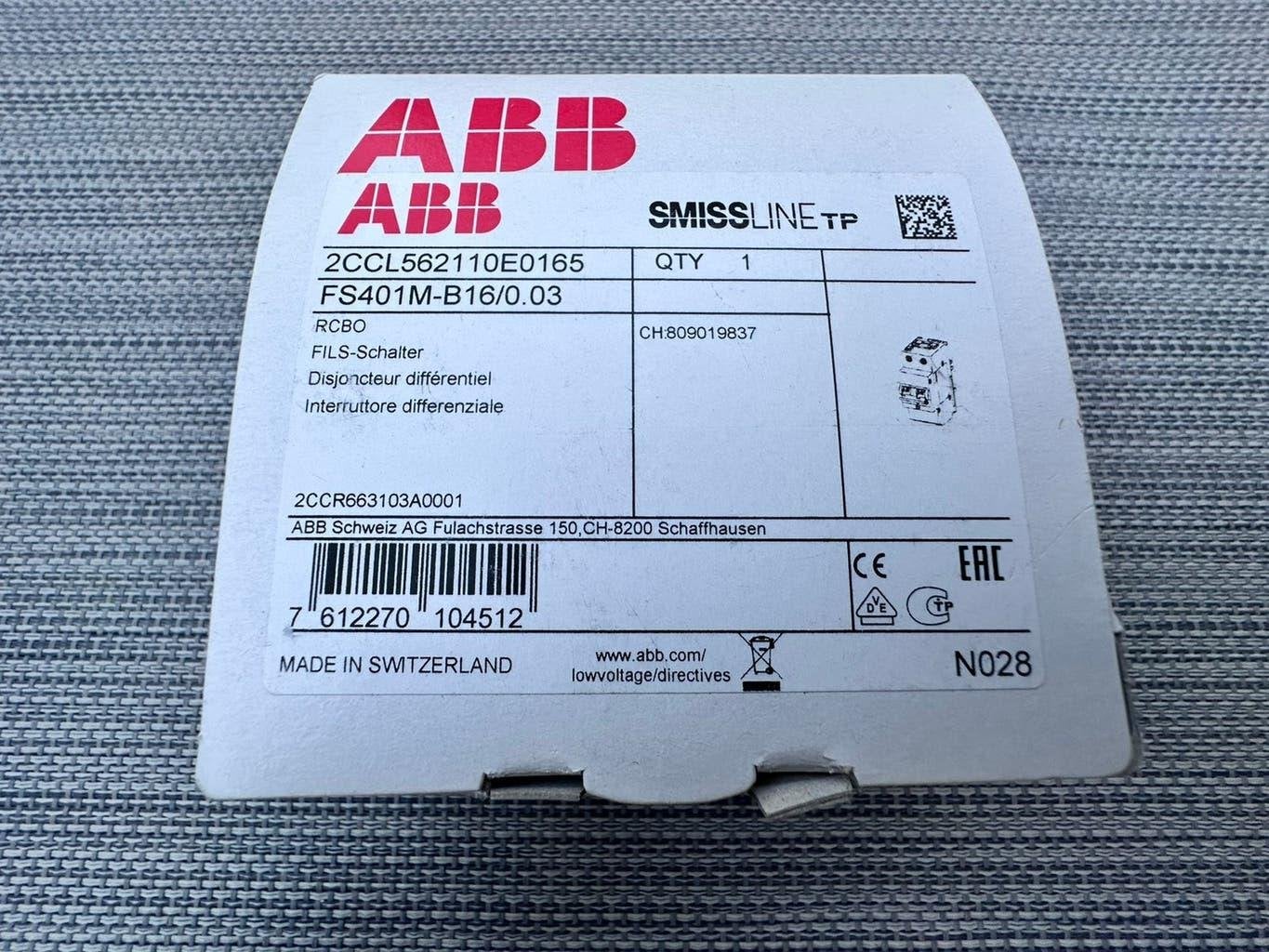 ABB FS401 RCCB 16A 1+N pole 30mA Type C, Ophalen of Verzenden, Nieuw, Installatieautomaat