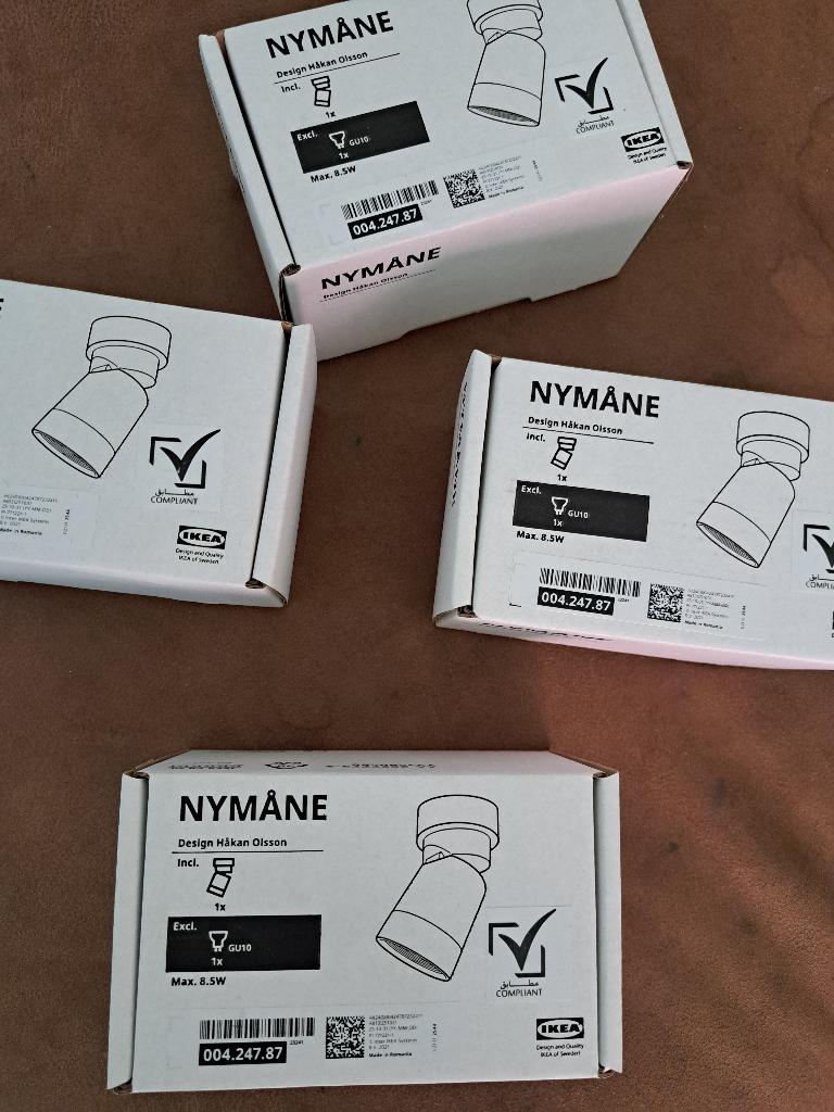 4x IKEA NYMÅNE spots – nieuw in doos, Huis en Inrichting, Lampen | Spots, Ophalen, Nieuw, Metaal of Aluminium, Plafondspot of Wandspot