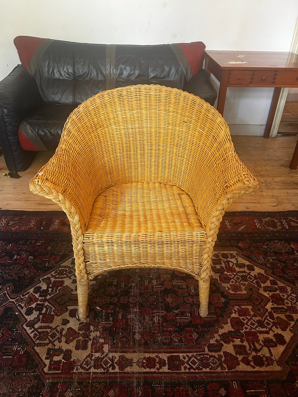 Rotan stoel - Vintage rieten fauteuil, Huis en Inrichting, Ophalen, Gebruikt, Overige kleuren, Riet of Rotan