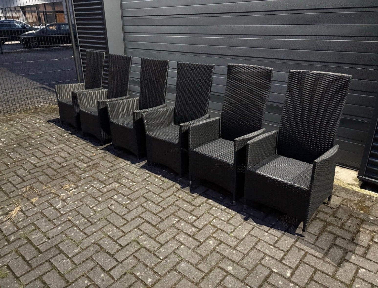 6 Wicker tuinstoelen verstelbaar zwart, Tuin en Terras, Ophalen, Gebruikt, Wicker, Verstelbaar