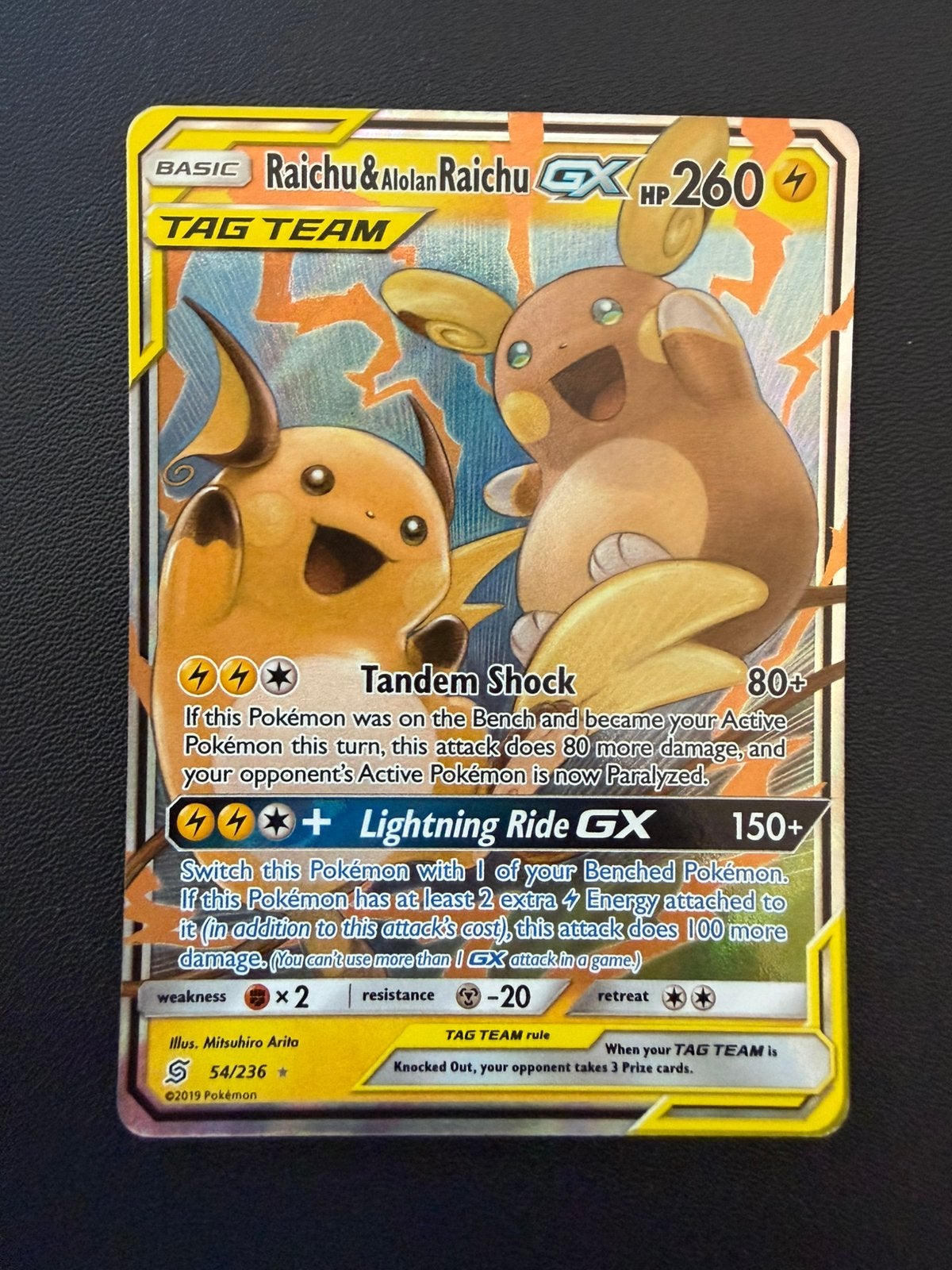 Raichu & Alolan Raichu GX 54/236 Unified Minds - Pokémon, Hobby en Vrije tijd, Verzamelkaartspellen | Pokémon, Ophalen of Verzenden