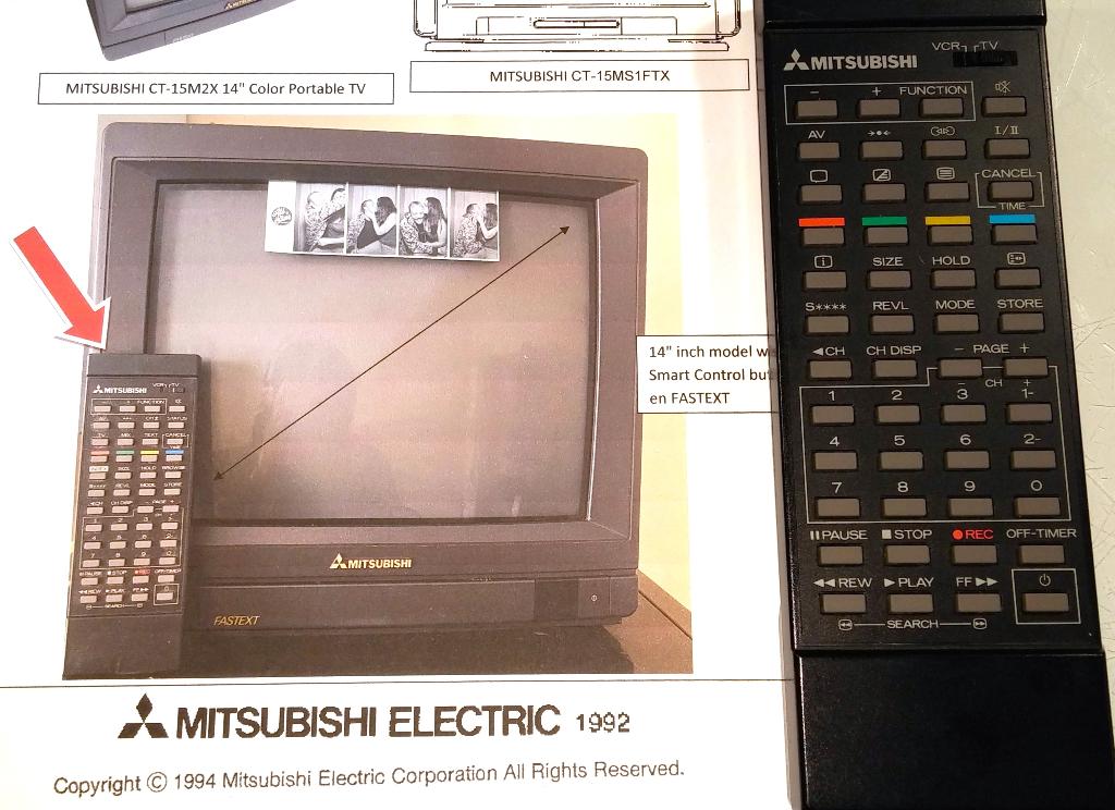 Mitsubishi 939P385A1 TV VCR Remote Control Afstandsbediening, Ophalen of Verzenden, Zo goed als nieuw, Origineel, Tv
