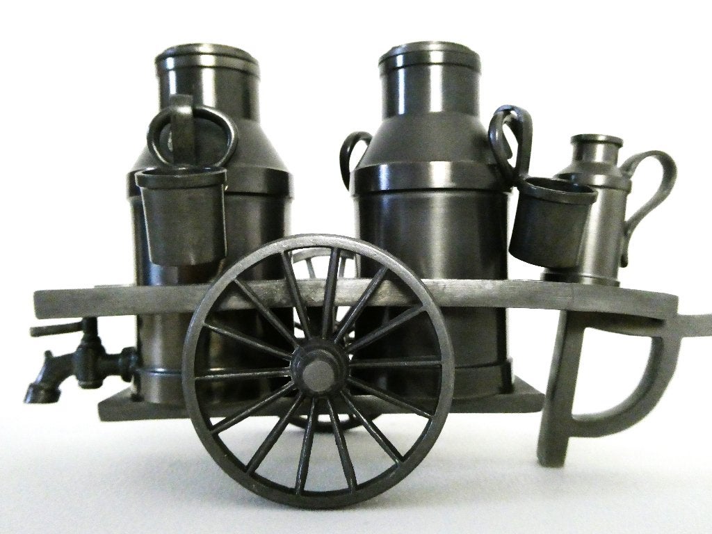 Decoratieve melkkar kar van tin met melkbussen, Antiek en Kunst, Ophalen of Verzenden