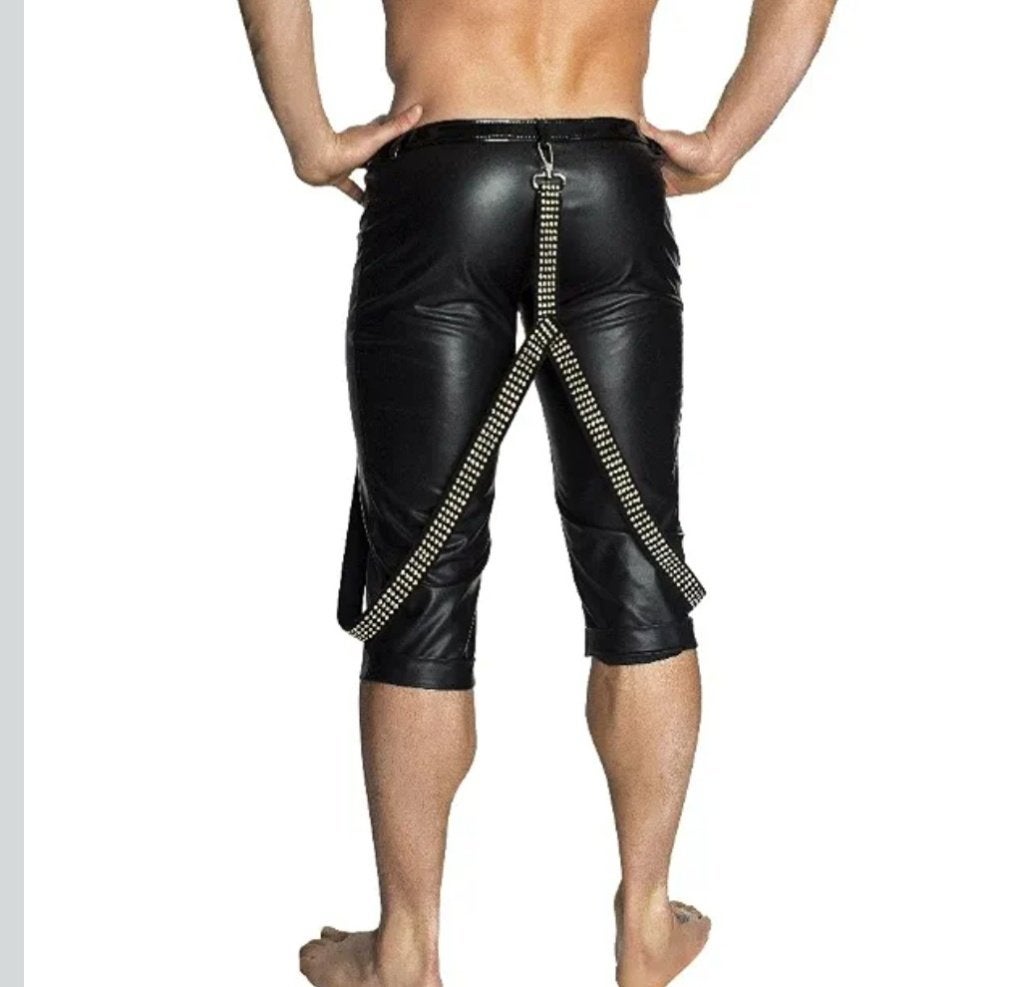 PU Bermuda Zip en Suspenser shorts broek NOIR HANDMADE H037, Kleding | Heren, Broeken en Pantalons, Ophalen of Verzenden, Zo goed als nieuw