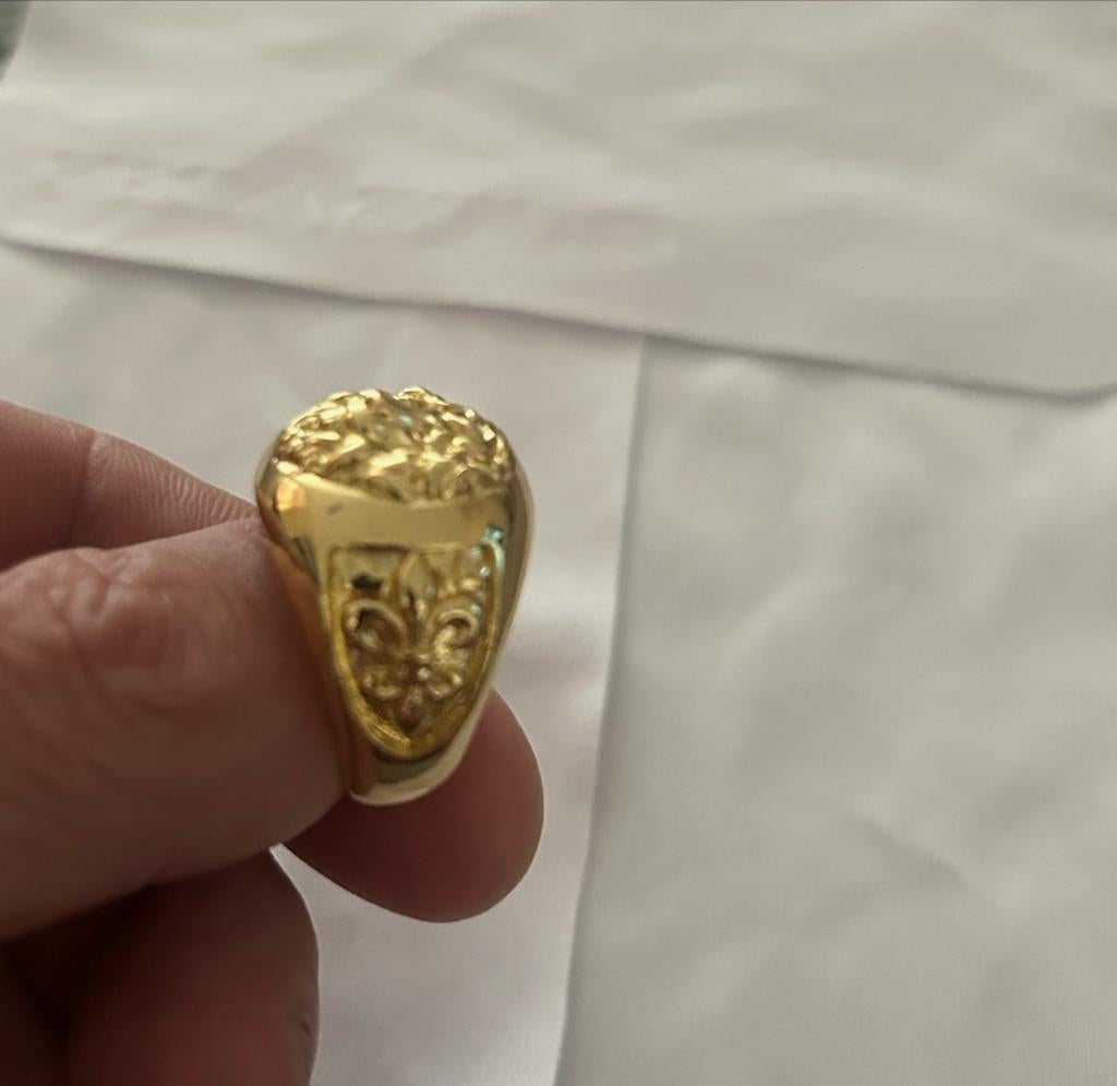 Prachtige Ring met Leeuwenkop en Wapen/Schild, Verzenden, Zo goed als nieuw, Goud, Heer