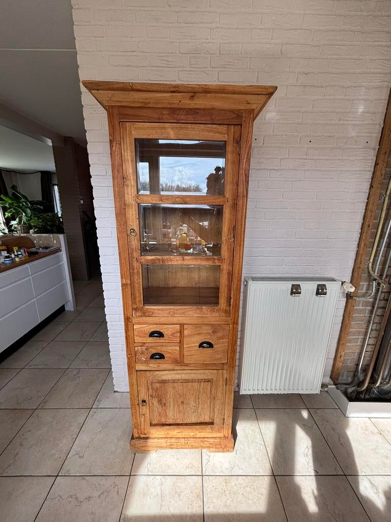 Massief teak houten buffetkast met lades en deur, Ophalen, Gebruikt, Teakhout, 50 tot 100 cm
