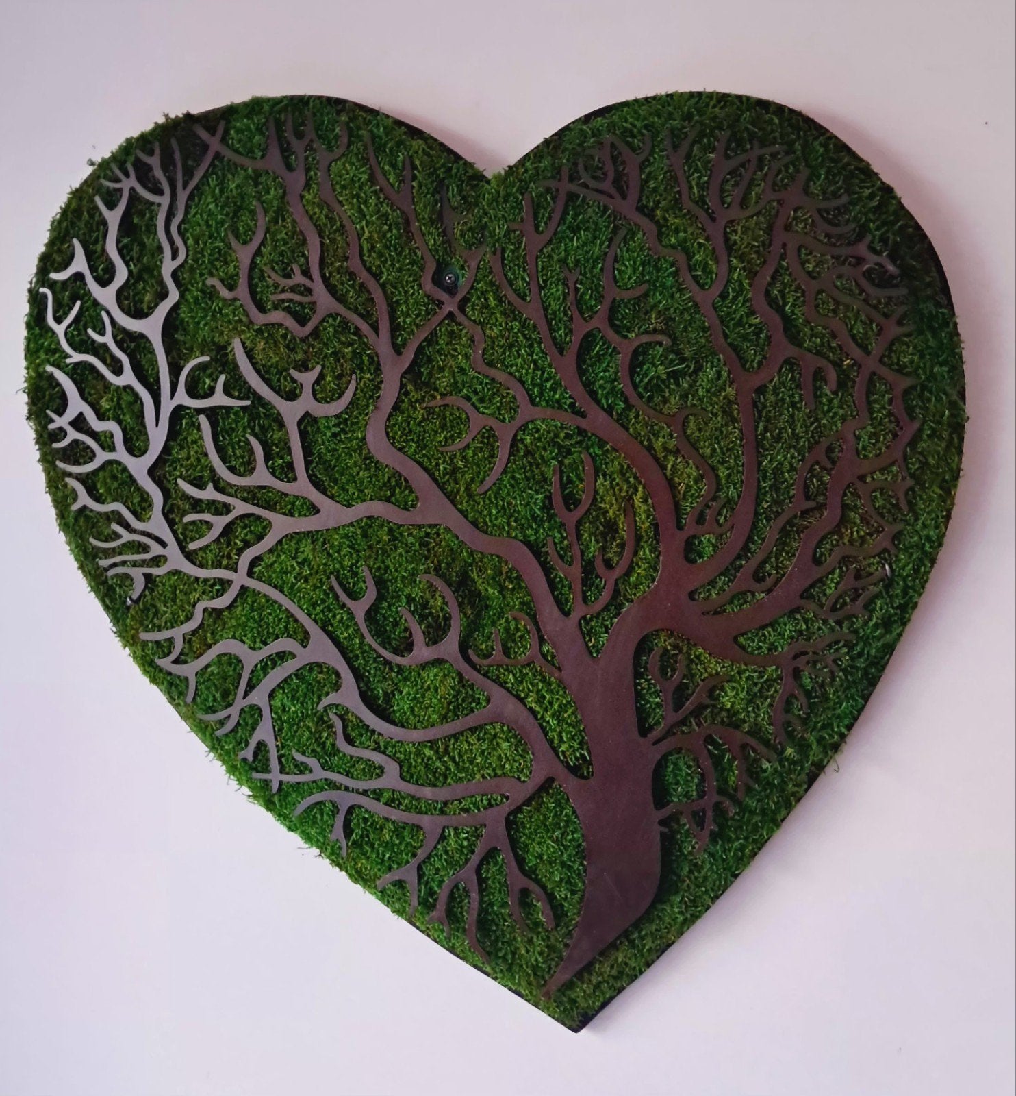 Hartvormig Mos Schilderij met Levensboom - 65x65cm, Ophalen, Groen, Nieuw, Landelijk