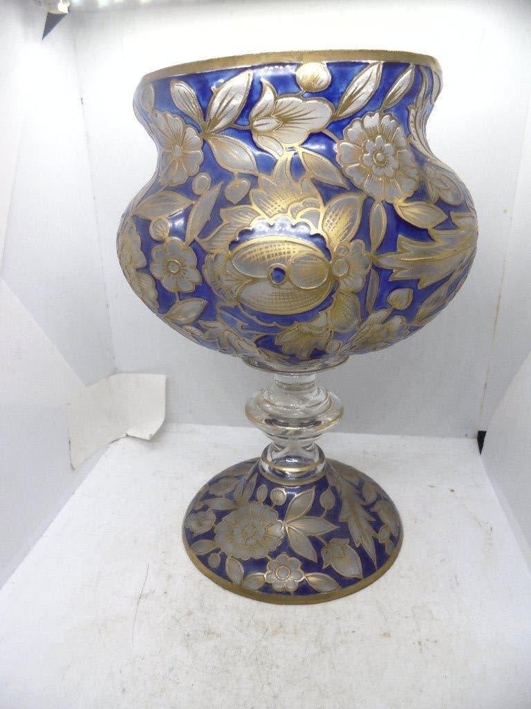 jugendstil art deco glas bokaal geemaillerd, Antiek en Kunst, Ophalen of Verzenden