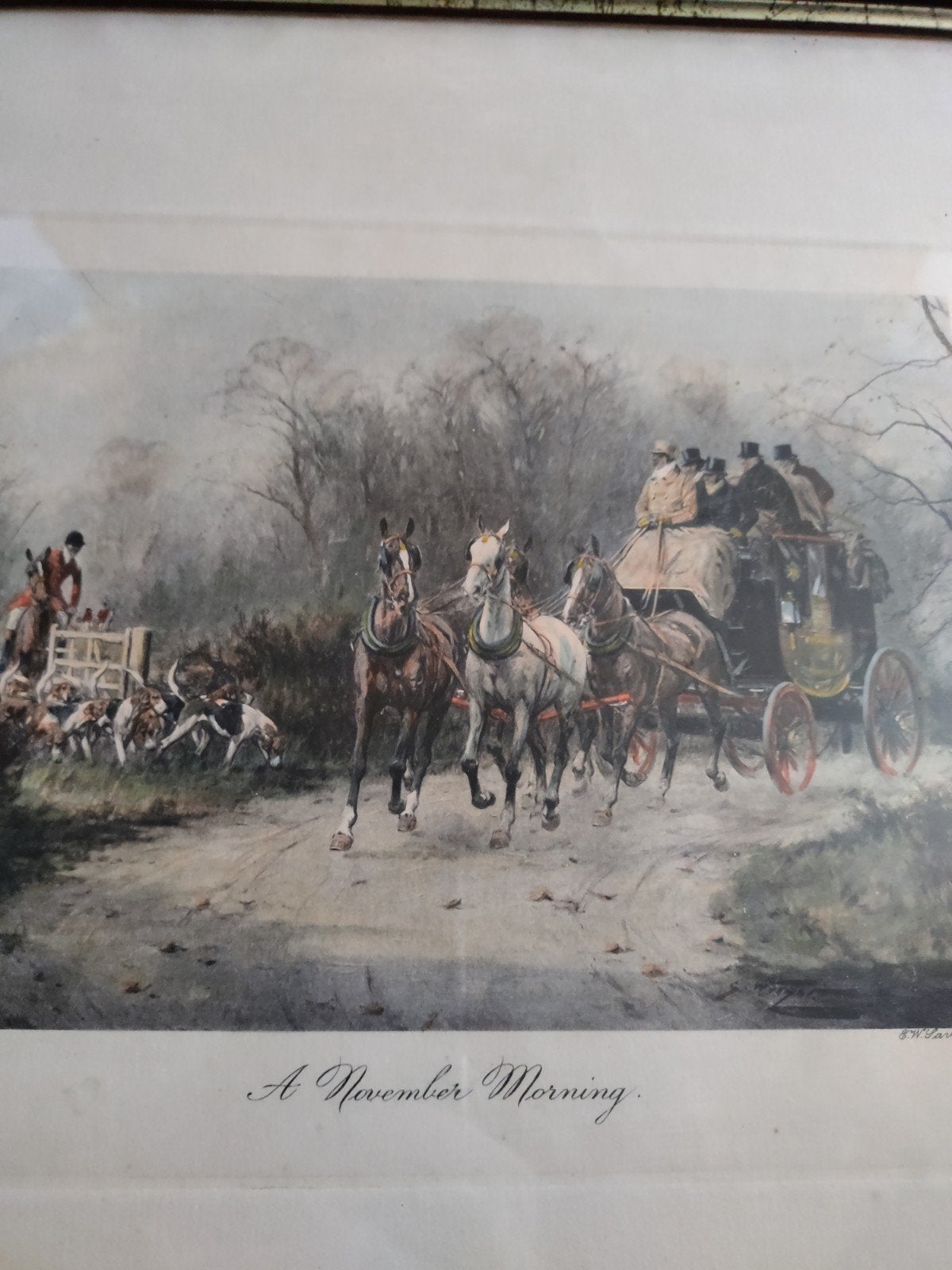 Antiek schilderij in lijst achter glas, Ophalen of Verzenden